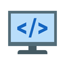 Animated computer monitor icon representing full-stack development